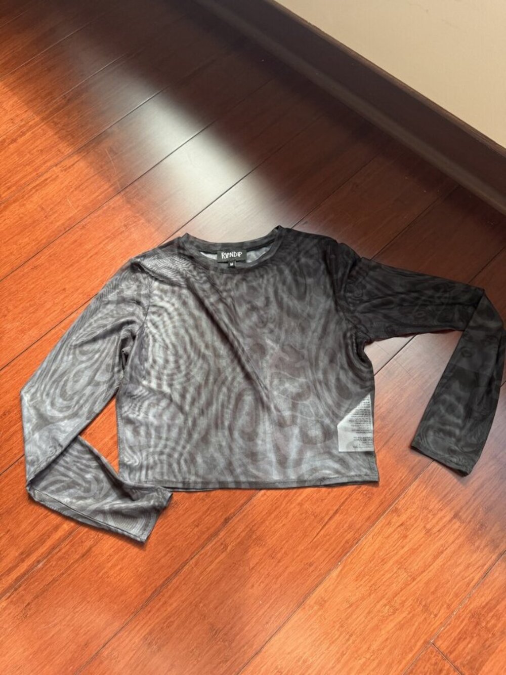 RIPNDIP Mesh Long Sleeve Crop Top Swirl Print M
